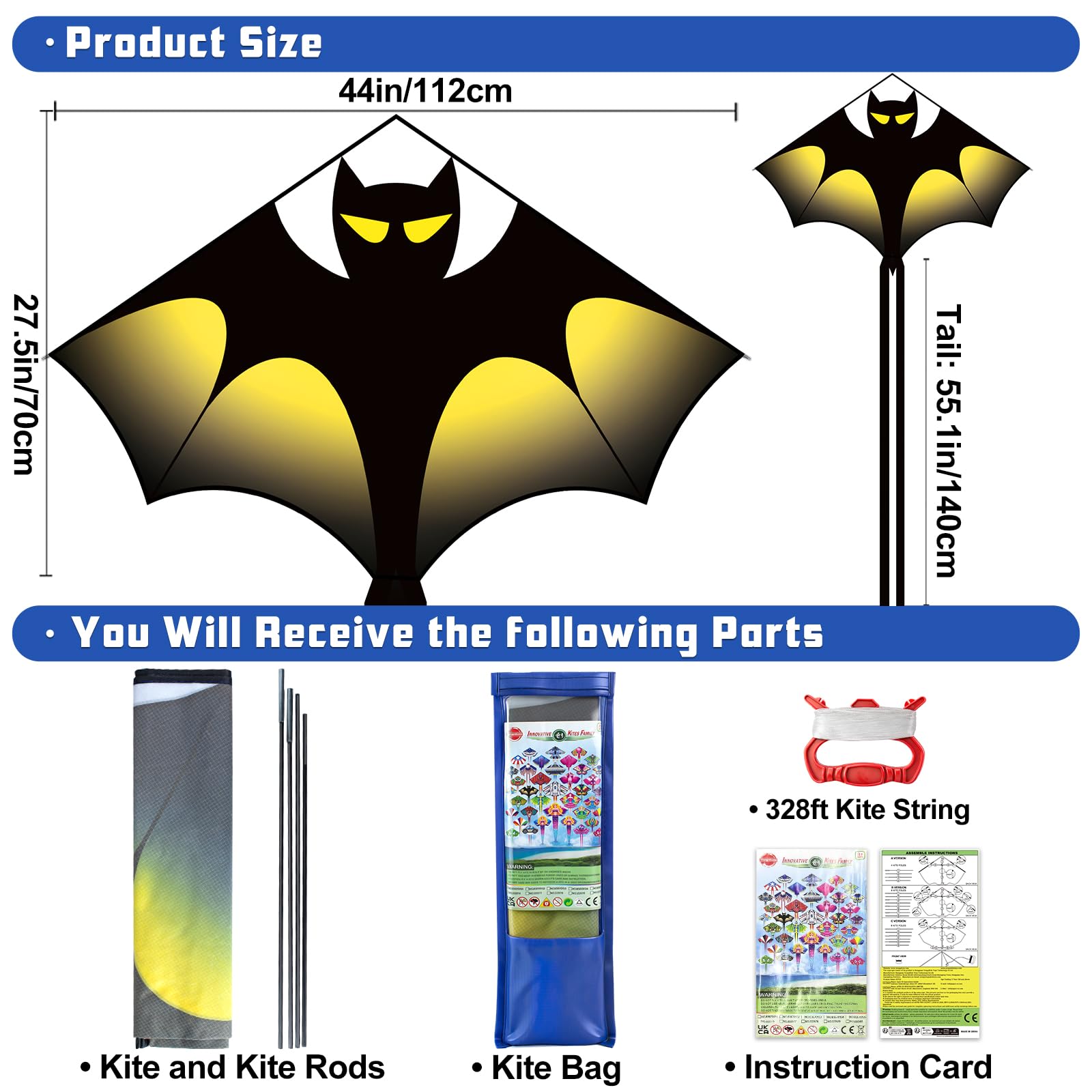 YongnKids Large Kite 120x210cm – Easy to Fly for Kids 4-12 with 100m String and Storage Bag
