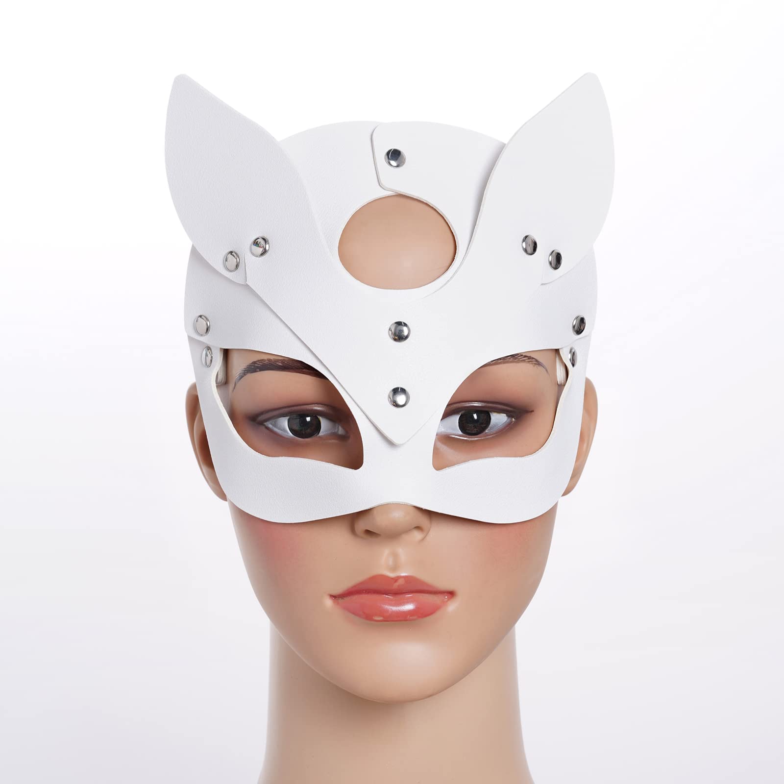 Yookat 3 Pack Leather Fox Masks for Masquerade, Halloween, Cosplay – Red, Black, White