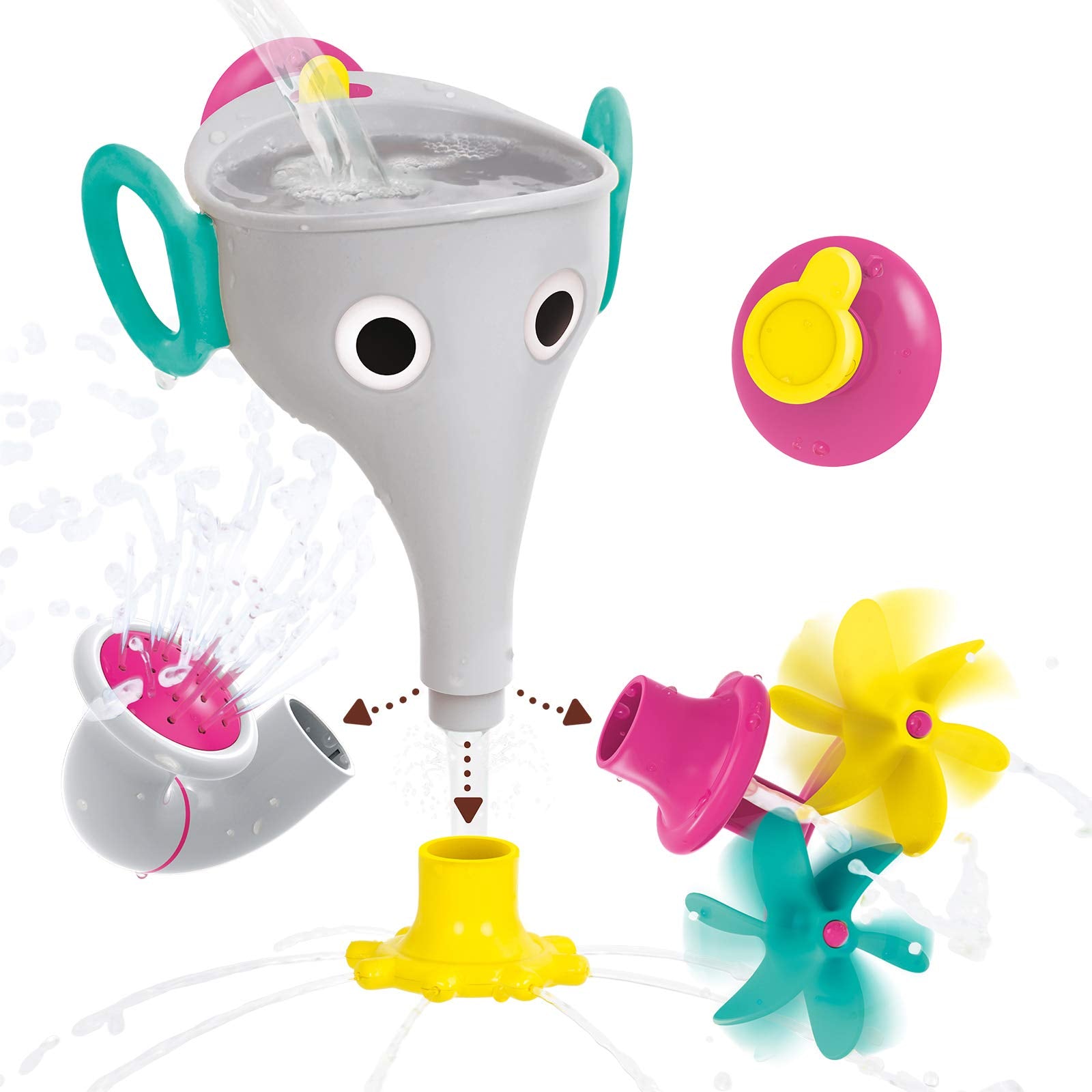 Yookidoo FunEleFun Elephant Trunk Funnel Bath Toy – 3 Interchangeable Trunk Accessories for Creative Water Play (Ages 18m+)