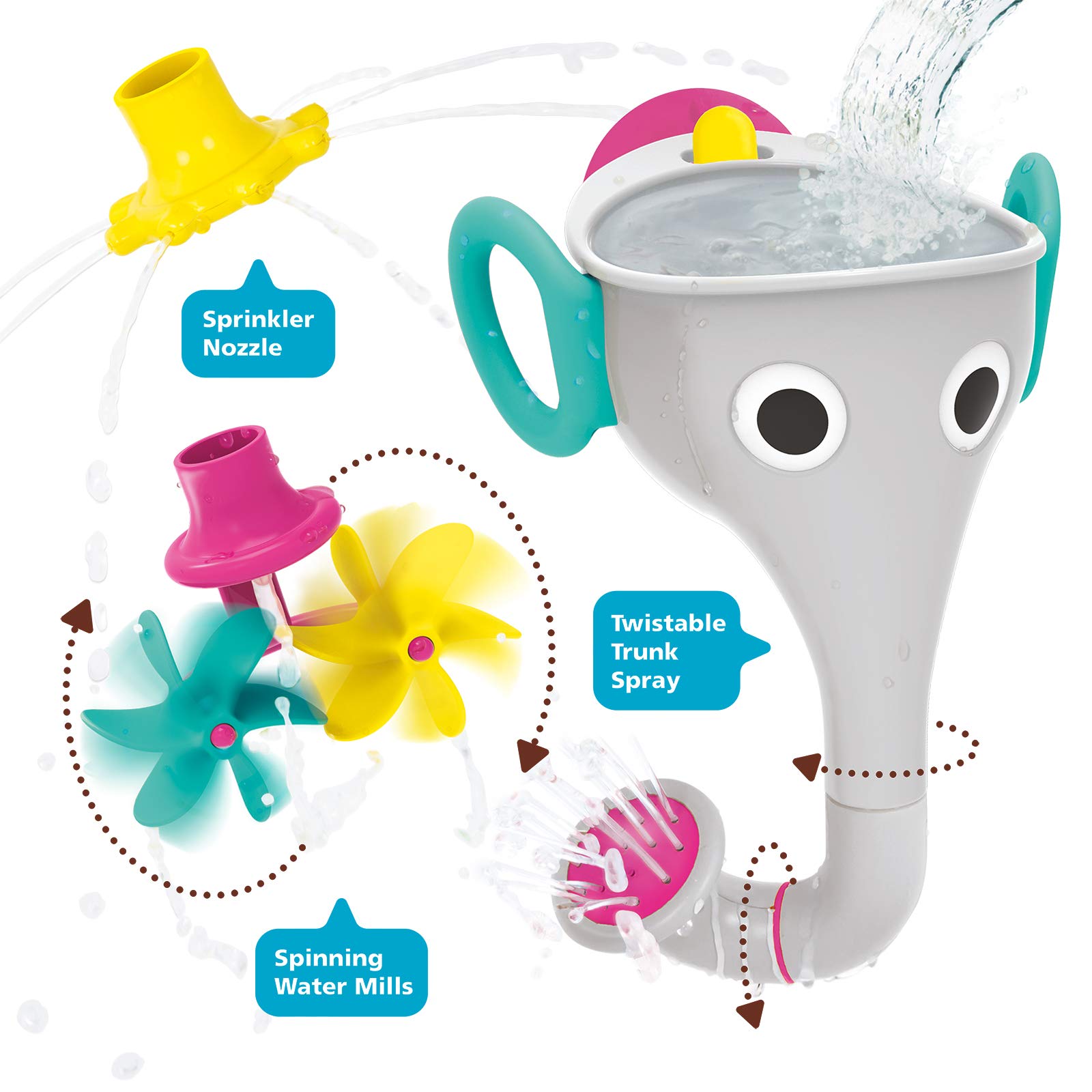 Yookidoo FunEleFun Elephant Trunk Funnel Bath Toy – 3 Interchangeable Trunk Accessories for Creative Water Play (Ages 18m+)