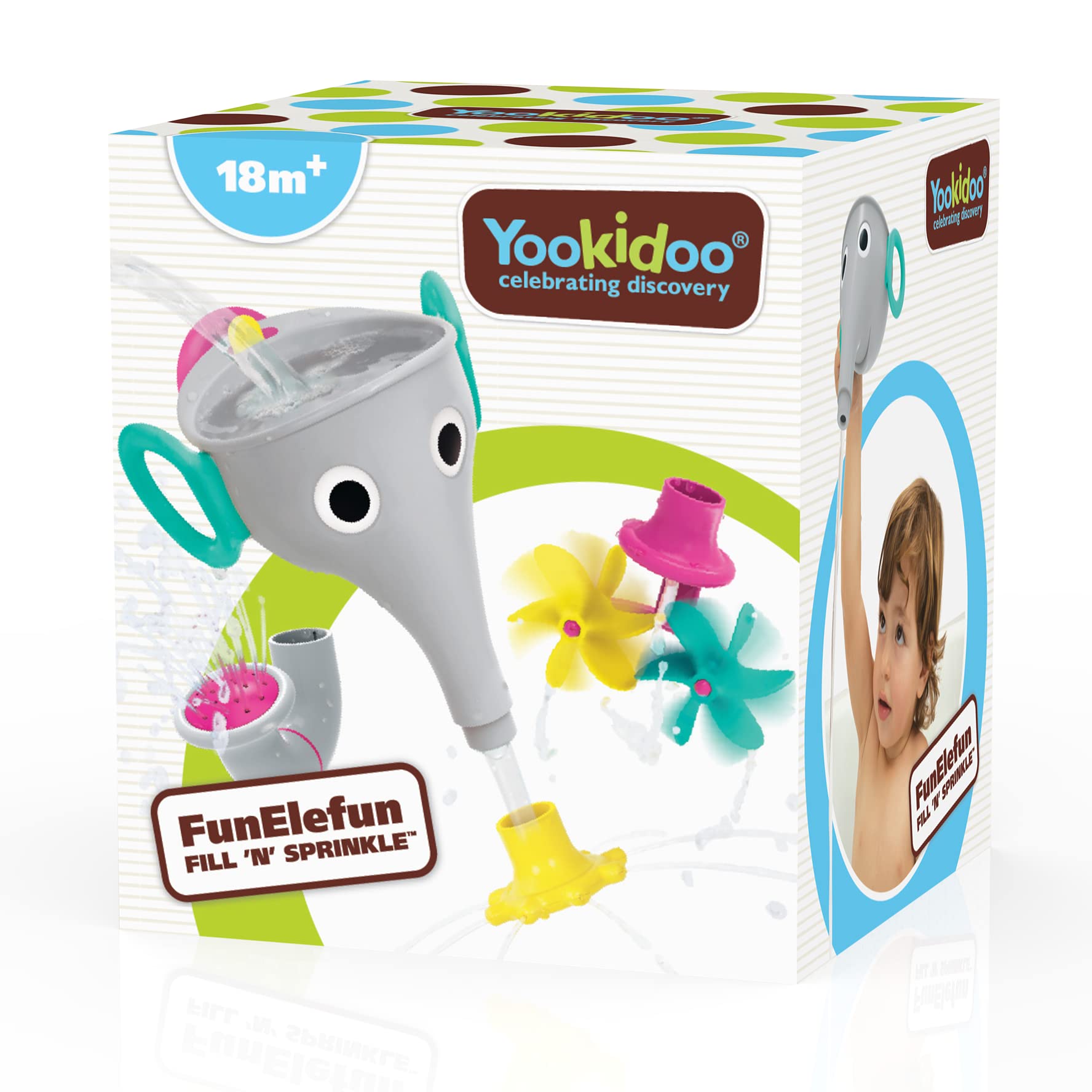Yookidoo FunEleFun Elephant Trunk Funnel Bath Toy – 3 Interchangeable Trunk Accessories for Creative Water Play (Ages 18m+)