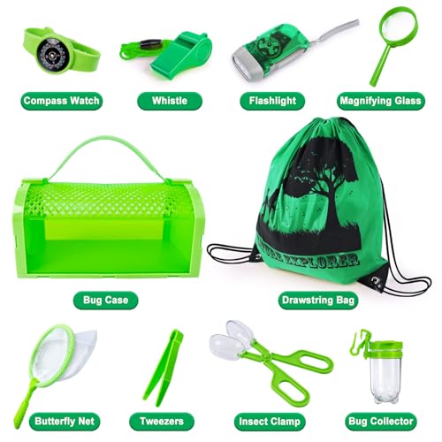 YOPINSAND 10-Piece Bug Catcher Kit for Kids - Outdoor Explorer Set with Backpack, Cage, Net & Compass Watch