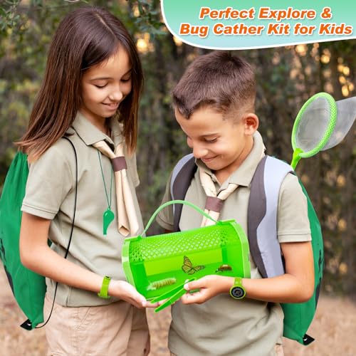 YOPINSAND 10-Piece Bug Catcher Kit for Kids - Outdoor Explorer Set with Backpack, Cage, Net & Compass Watch