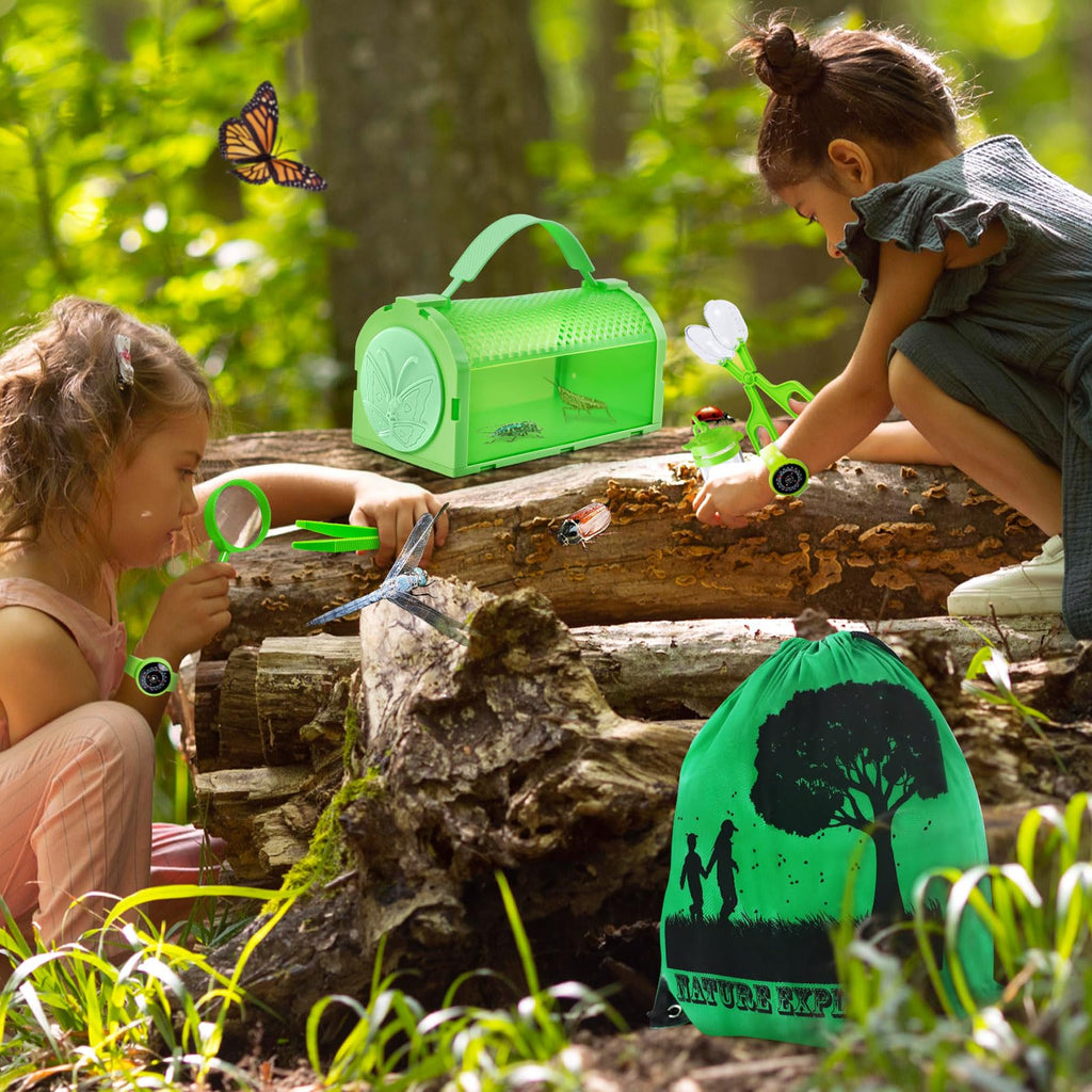 YOPINSAND 10-Piece Bug Catcher Kit for Kids - Outdoor Explorer Set with Backpack, Cage, Net & Compass Watch