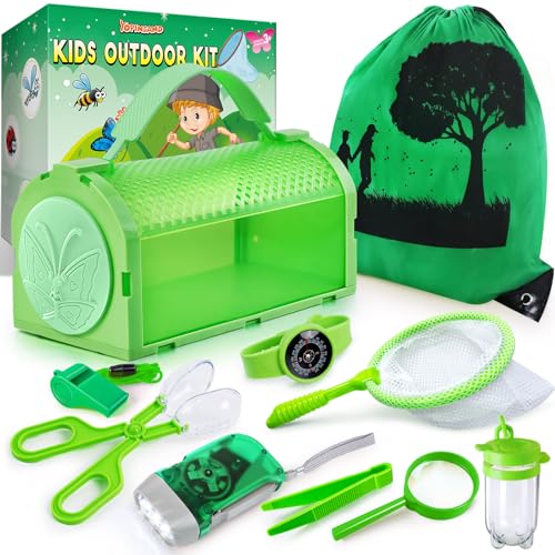 YOPINSAND 10-Piece Bug Catcher Kit for Kids - Outdoor Explorer Set with Backpack, Cage, Net & Compass Watch