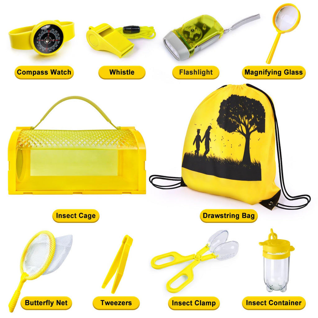 YOPINSAND Bug Catcher Kit – 10-Piece Outdoor Explorer Set for Kids 3-12 with Backpack, Cage, Net, Flashlight