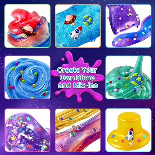 YOPINSAND Metallic Slime Kit - 27 Piece DIY Glitter Slime Making Kit for Kids with Glow in the Dark Powder and Charms