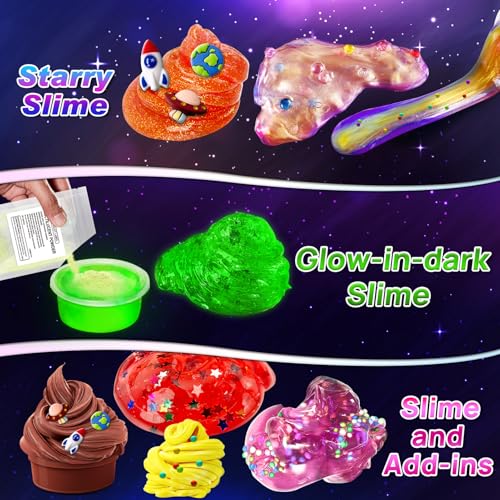 YOPINSAND Metallic Slime Kit - 27 Piece DIY Glitter Slime Making Kit for Kids with Glow in the Dark Powder and Charms
