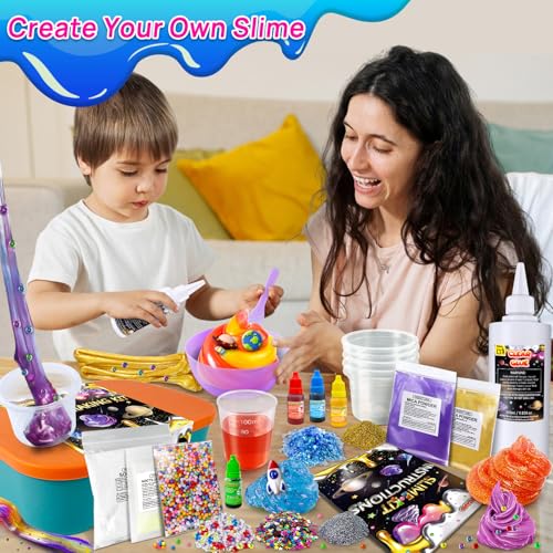 YOPINSAND Metallic Slime Kit - 27 Piece DIY Glitter Slime Making Kit for Kids with Glow in the Dark Powder and Charms