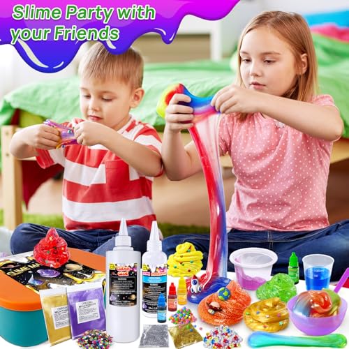 YOPINSAND Metallic Slime Kit - 27 Piece DIY Glitter Slime Making Kit for Kids with Glow in the Dark Powder and Charms