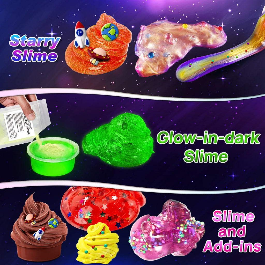YOPINSAND Metallic Slime Kit - 27 Piece DIY Glitter Slime Making Kit for Kids with Glow in the Dark Powder and Charms