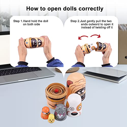 Yoption 6-Piece Handmade Wooden Matryoshka Dolls – Cute Dogs and Animal Nesting Set