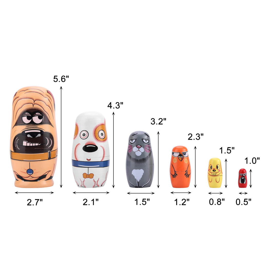 Yoption 6-Piece Handmade Wooden Matryoshka Dolls – Cute Dogs and Animal Nesting Set