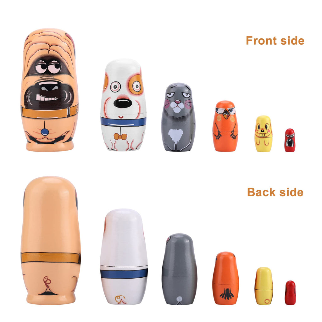 Yoption 6-Piece Handmade Wooden Matryoshka Dolls – Cute Dogs and Animal Nesting Set