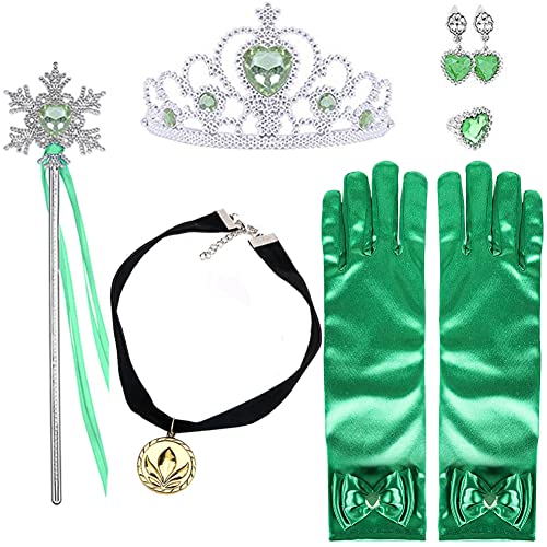 Yosbabe Anna Costume Accessories Set – 6-Piece Princess Dress-Up with Gloves, Tiara, Wand, and Jewelry for Girls Ages 3-10