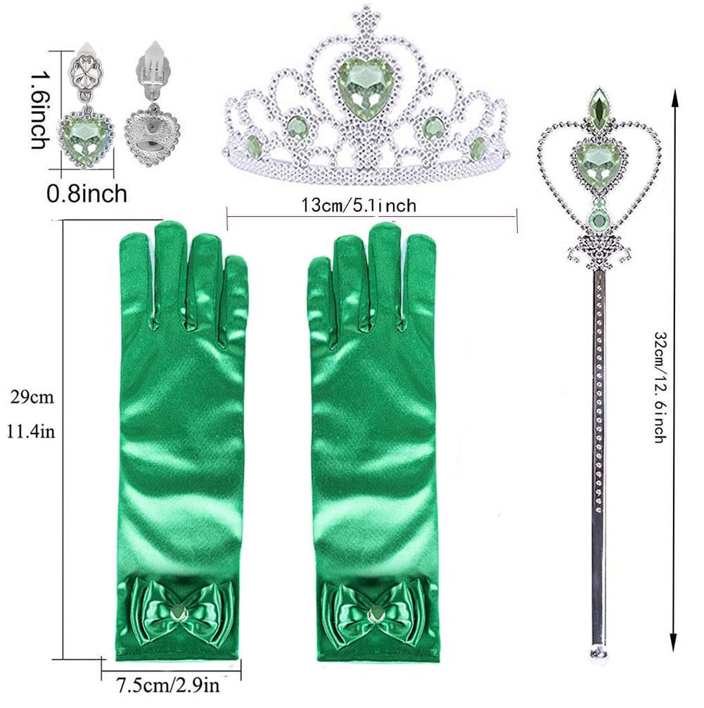 Yosbabe Princess Tiana Costume Accessories Set – 6-Piece Dress-Up with Gloves, Tiara, Wand, Necklace, Earrings & Ring