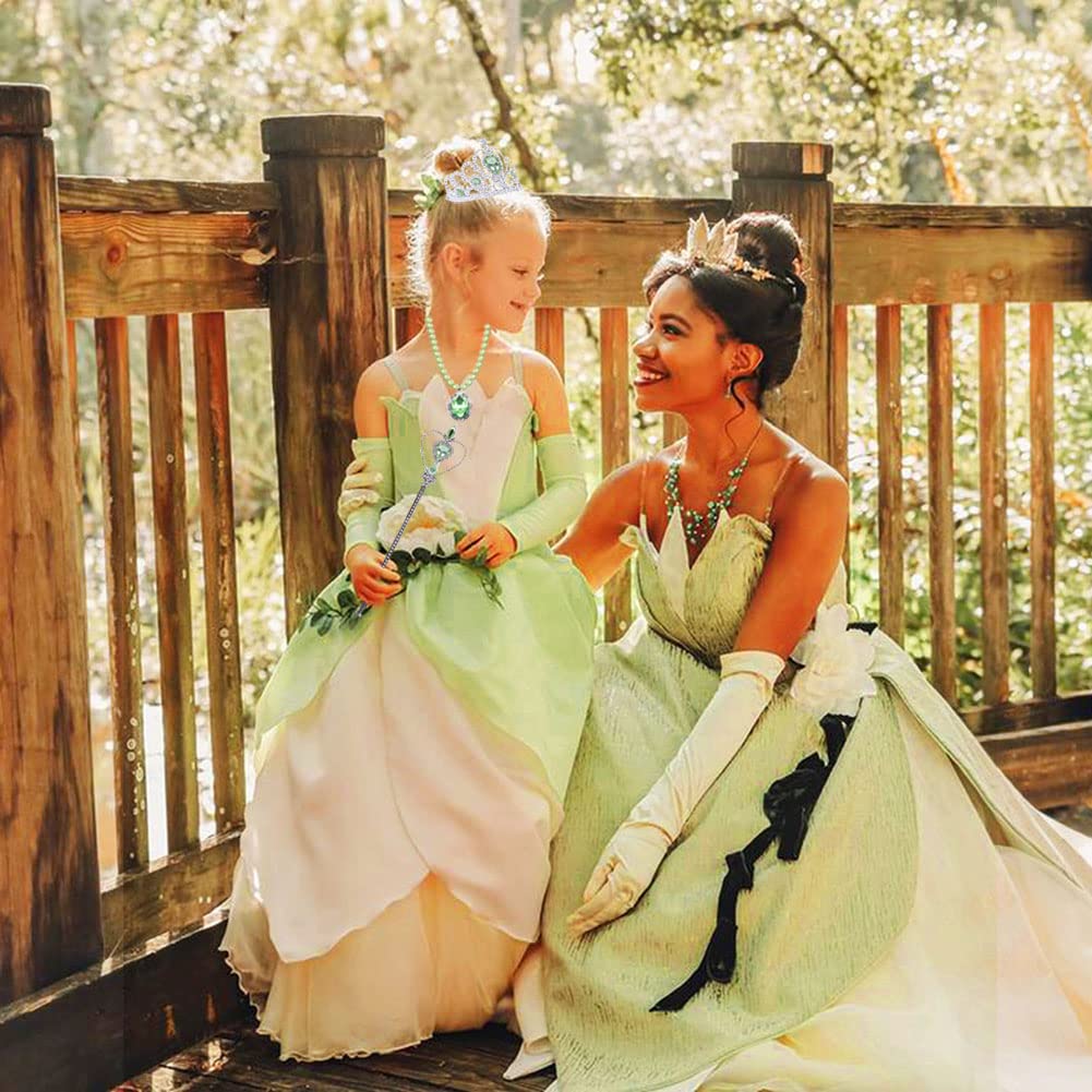 Yosbabe Princess Tiana Costume Accessories Set – 6-Piece Dress-Up with Gloves, Tiara, Wand, Necklace, Earrings & Ring