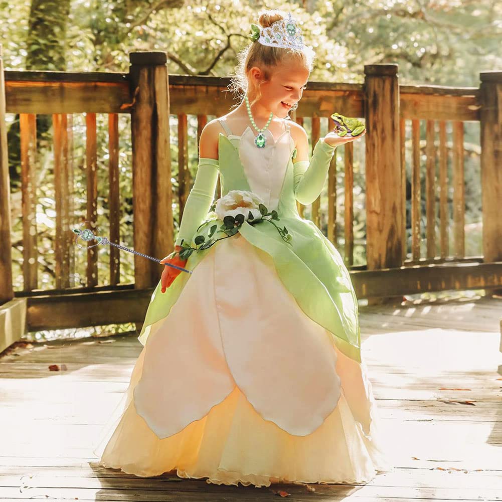 Yosbabe Princess Tiana Costume Accessories Set – 6-Piece Dress-Up with Gloves, Tiara, Wand, Necklace, Earrings & Ring