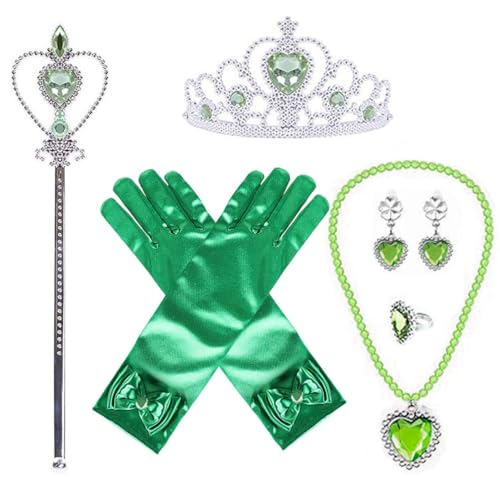 Yosbabe Princess Tiana Costume Accessories Set – 6-Piece Dress-Up with Gloves, Tiara, Wand, Necklace, Earrings & Ring