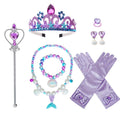 Yosbabe Purple Mermaid Costume Accessories Set – 7-Piece Gloves Tiara Wand Earrings Bracelet Ring Necklace for Girls