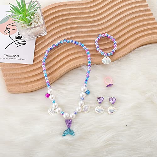 Yosbabe Purple Mermaid Costume Accessories Set – 7-Piece Gloves Tiara Wand Earrings Bracelet Ring Necklace for Girls