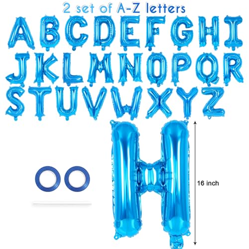 YOTHORN 52-Pack Blue Foil Letter Balloons – 16-Inch Alphabet A-Z for Birthday, Wedding & Party Decor