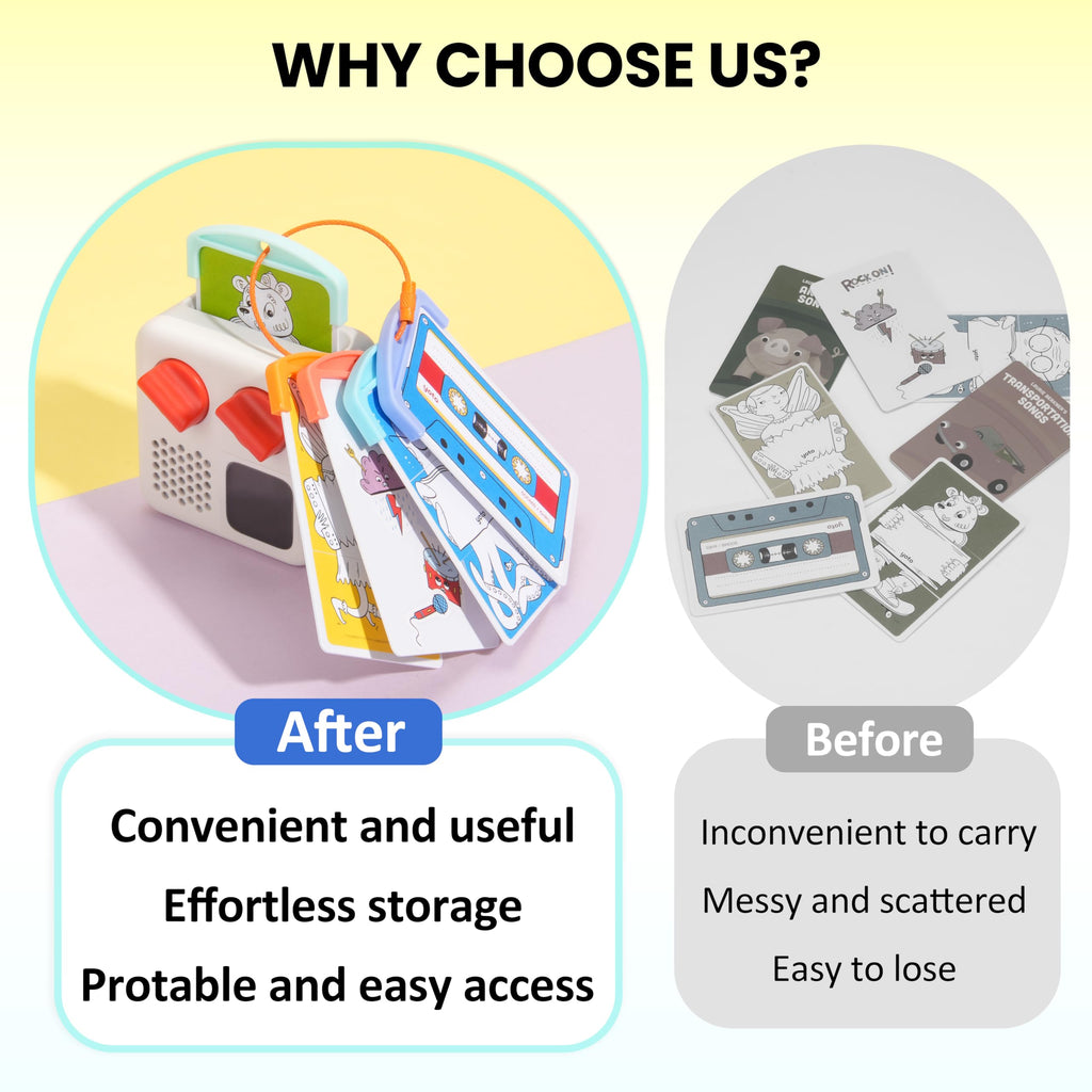 Yoto Card Organizer Set – 10 Reusable Plastic Holders with 3 Steel Rings for Travel and Storage