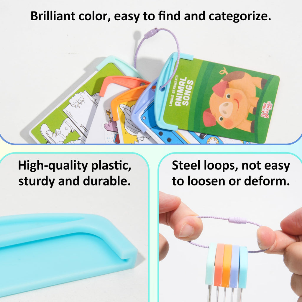 Yoto Card Organizer Set – 10 Reusable Plastic Holders with 3 Steel Rings for Travel and Storage