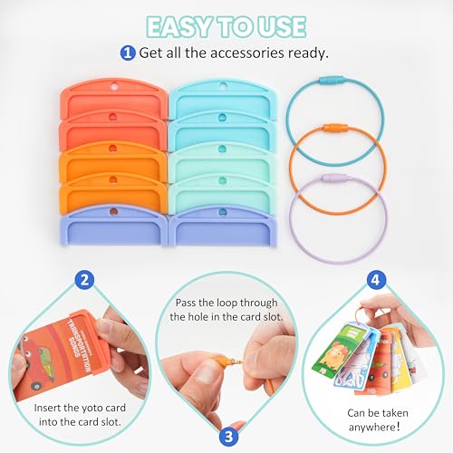 Yoto Card Organizer Set – 10 Reusable Plastic Holders with 3 Steel Rings for Travel and Storage