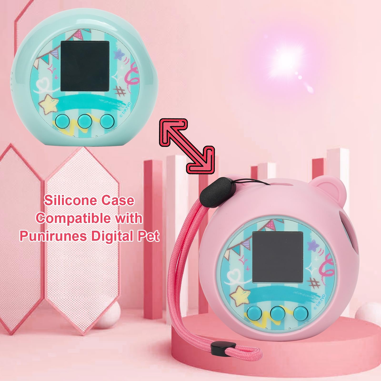 YouKnow Silicone Case for Punirunes Interactive Digital Toy - Protective Soft Skin Cover with Hand Strap (Pink)