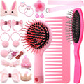YoungJoy 21-Piece Doll Hair Styling Set – Pink Brushes, Clips & Ties for 18-Inch and 14-Inch Dolls