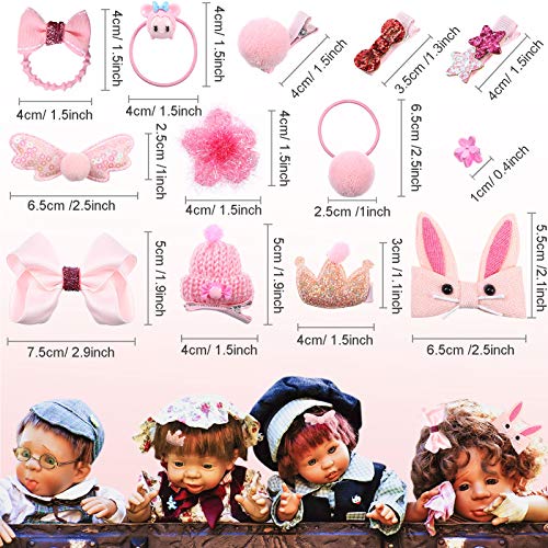YoungJoy 21-Piece Doll Hair Styling Set – Pink Brushes, Clips & Ties for 18-Inch and 14-Inch Dolls