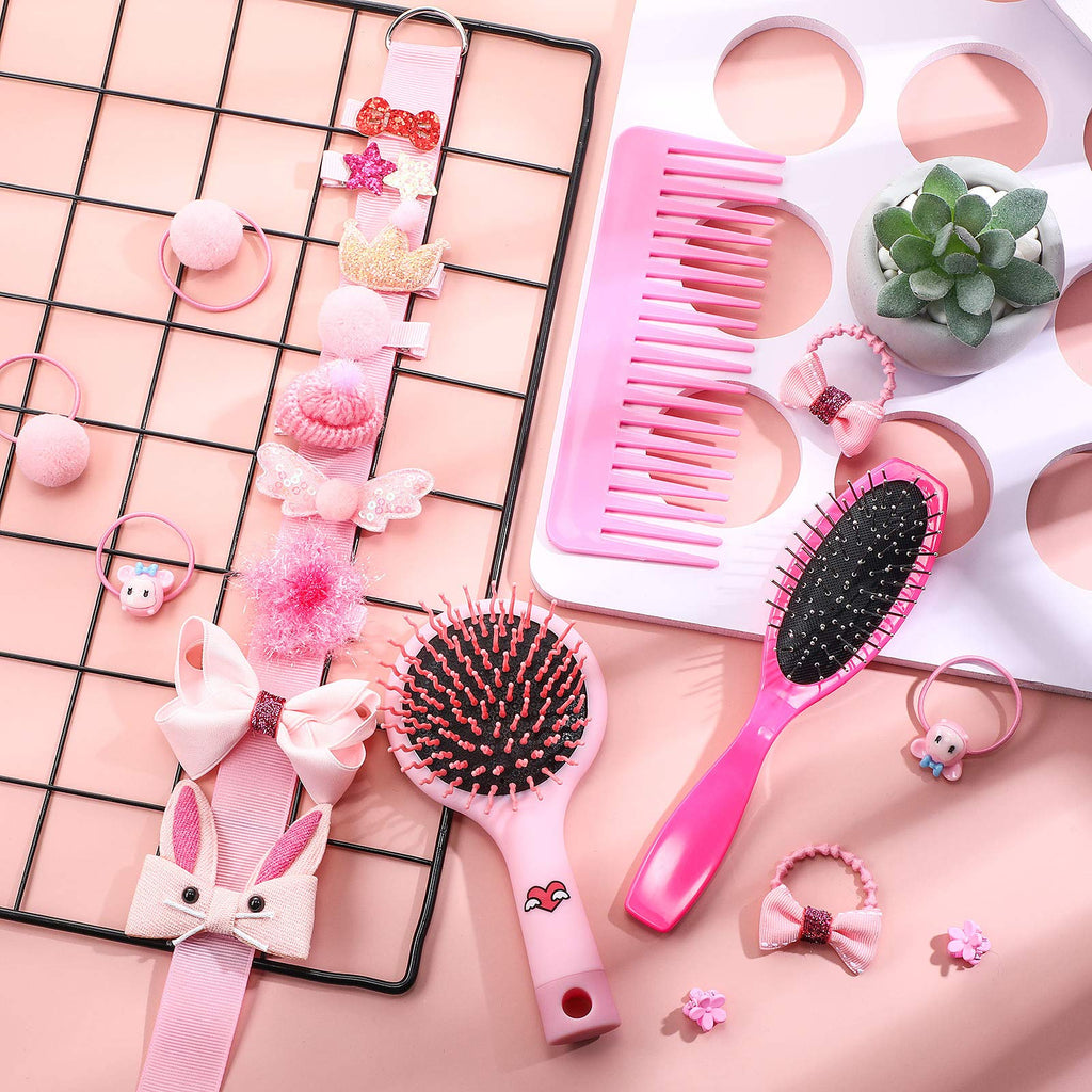YoungJoy 21-Piece Doll Hair Styling Set – Pink Brushes, Clips & Ties for 18-Inch and 14-Inch Dolls