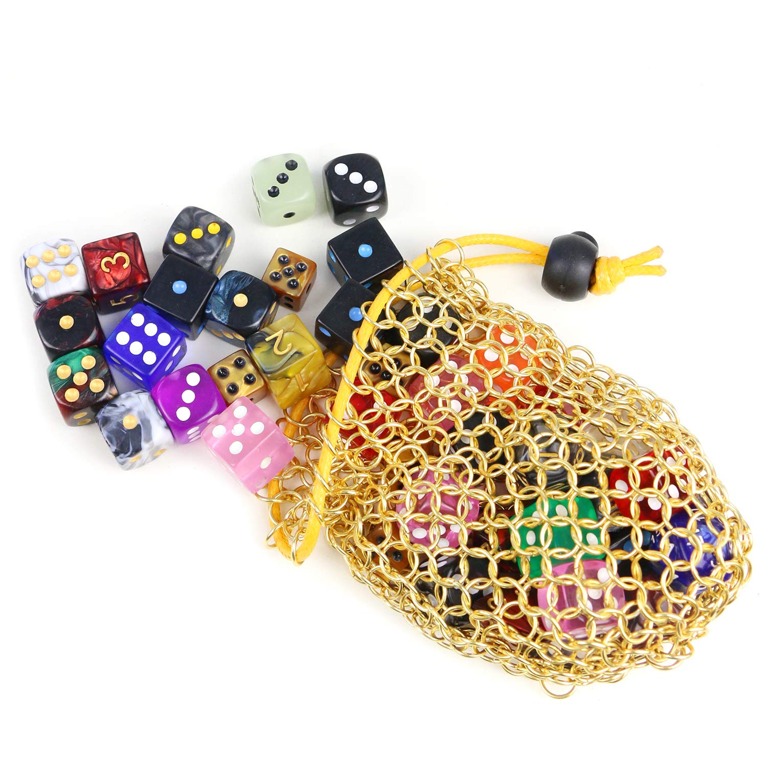 YOUSHARES Gold Chainmail D&D Dice Bag – Holds Up to 42 Polyhedral Dice in 304 Stainless Steel