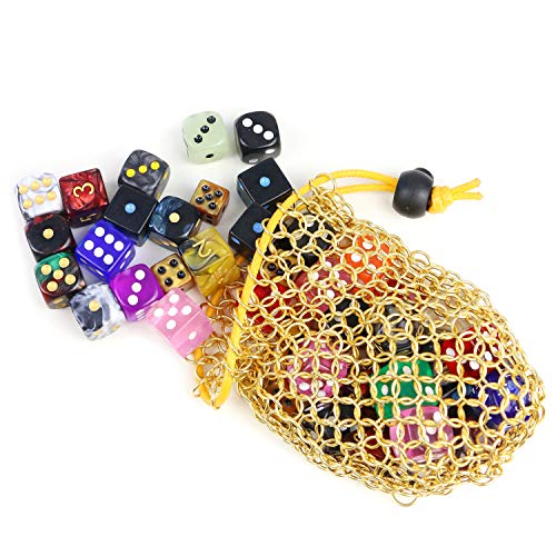YOUSHARES Gold Chainmail D&D Dice Bag – Holds Up to 42 Polyhedral Dice in 304 Stainless Steel