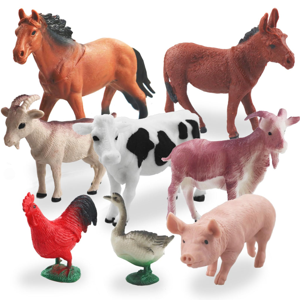 Yowlieu 8-Piece Farm Animal Figurines Set - Realistic Plastic Animals for Toddlers (Pig, Cow, Goat, Sheep, Rooster, Goose, Horse)