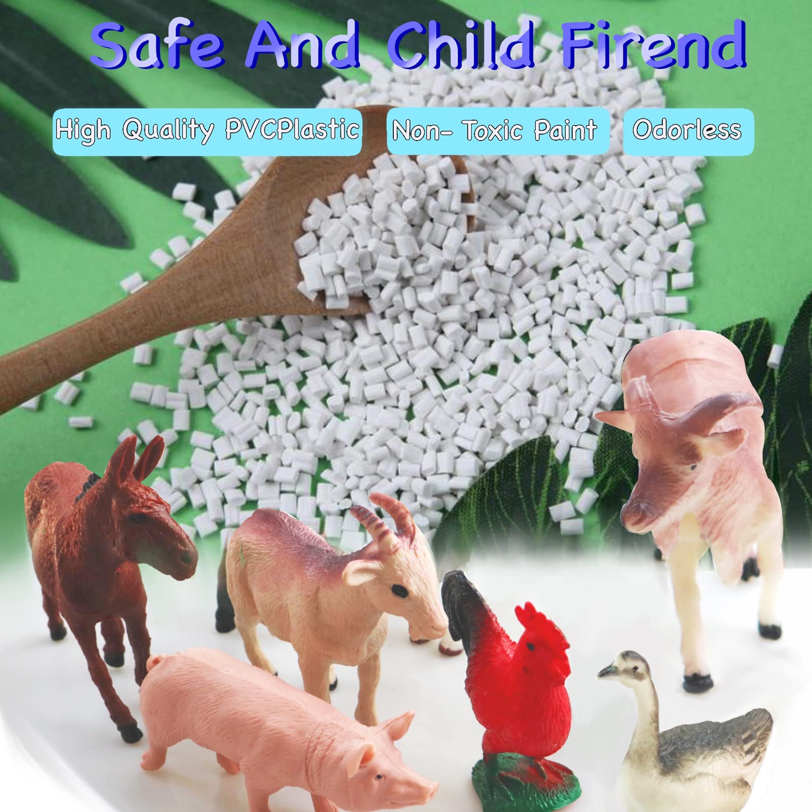 Yowlieu 8-Piece Farm Animal Figurines Set - Realistic Plastic Animals for Toddlers (Pig, Cow, Goat, Sheep, Rooster, Goose, Horse)