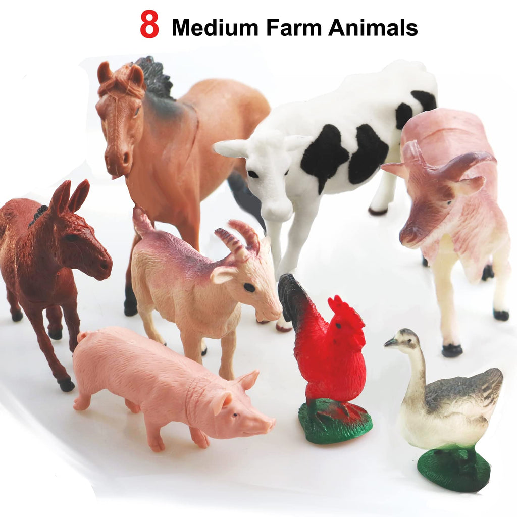 Yowlieu 8-Piece Farm Animal Figurines Set - Realistic Plastic Animals for Toddlers (Pig, Cow, Goat, Sheep, Rooster, Goose, Horse)