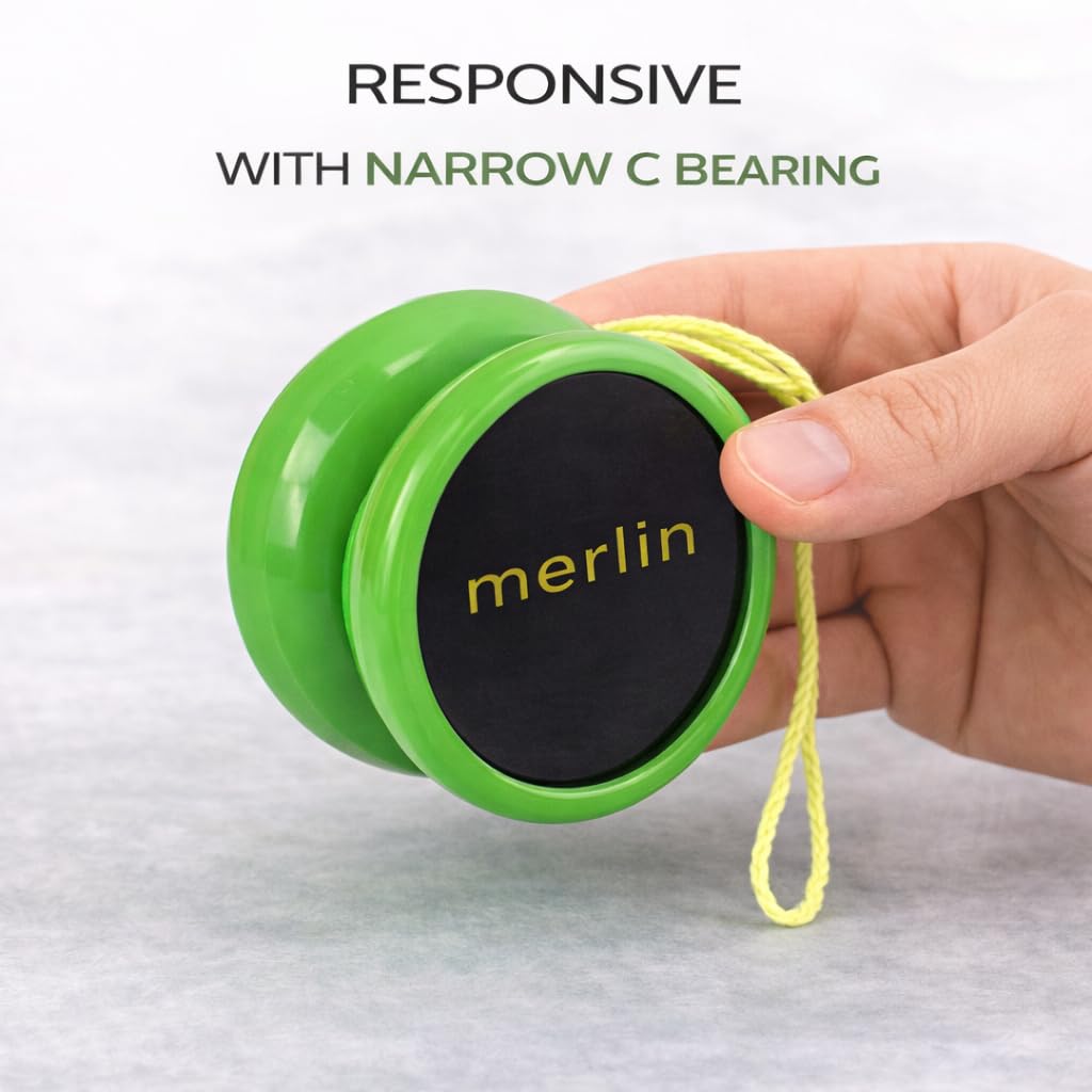Yoyo King Merlin Green Responsive Yoyo – Narrow C Bearing, Silicone Response, Extra String – Learn Trick Yoyo Skills