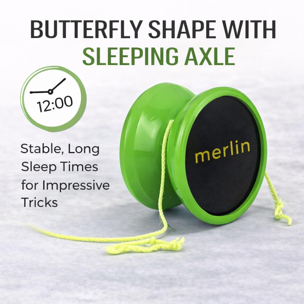 Yoyo King Merlin Green Responsive Yoyo – Narrow C Bearing, Silicone Response, Extra String – Learn Trick Yoyo Skills