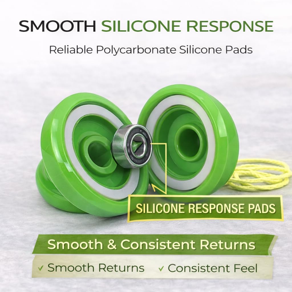 Yoyo King Merlin Green Responsive Yoyo – Narrow C Bearing, Silicone Response, Extra String – Learn Trick Yoyo Skills
