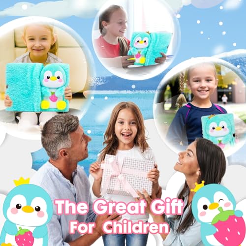 YOYTOO Green Penguin Plush Diary with Lock for Girls - 160 Lined Pages, A5, Heart Lock