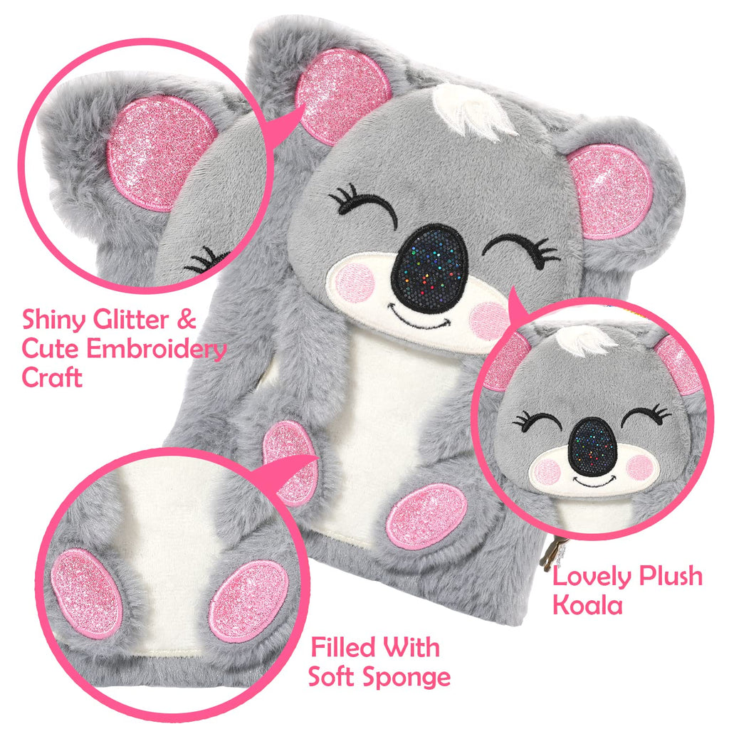 YOYTOO Koala Diary for Girls – Plush Lockable Journal with 160 Pages, Gift for Ages 5-12