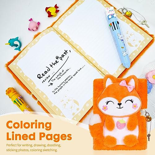 YOYTOO Plush Fox Diary with Lock and Keys – 160 Lined Pages for Girls Ages 5-12