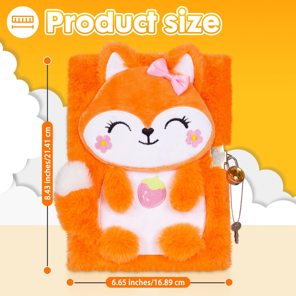 YOYTOO Plush Fox Diary with Lock and Keys – 160 Lined Pages for Girls Ages 5-12