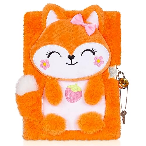 YOYTOO Plush Fox Diary with Lock and Keys – 160 Lined Pages for Girls Ages 5-12