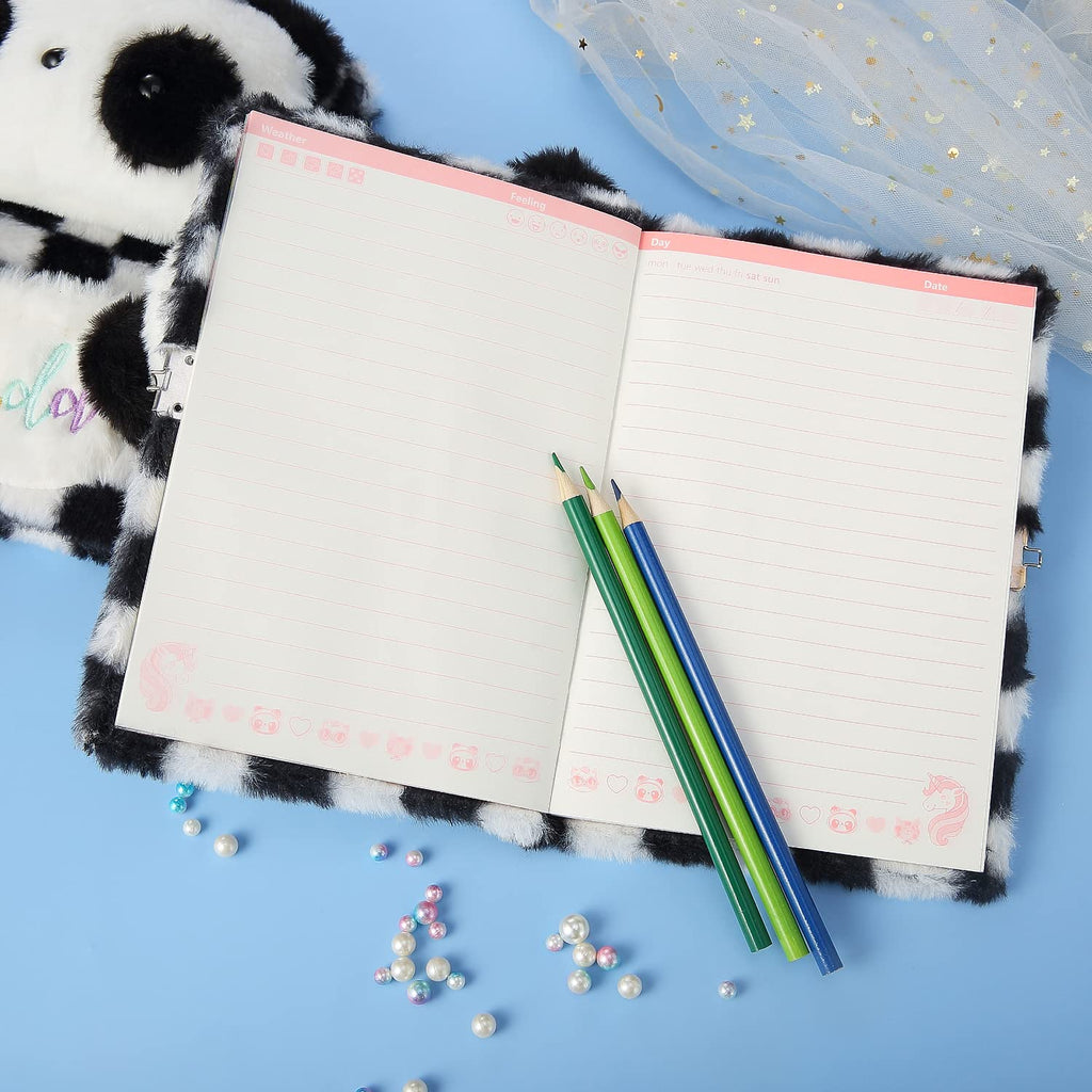 YOYTOO Plush Panda Lockable Diary for Girls – 160 Lined Pages, A5, with Keys – Cute Gift for Ages 5-12