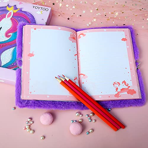YOYTOO Unicorn Diary with Lock for Girls – Plush Secret Journal, 160 Pages, Ages 5-12