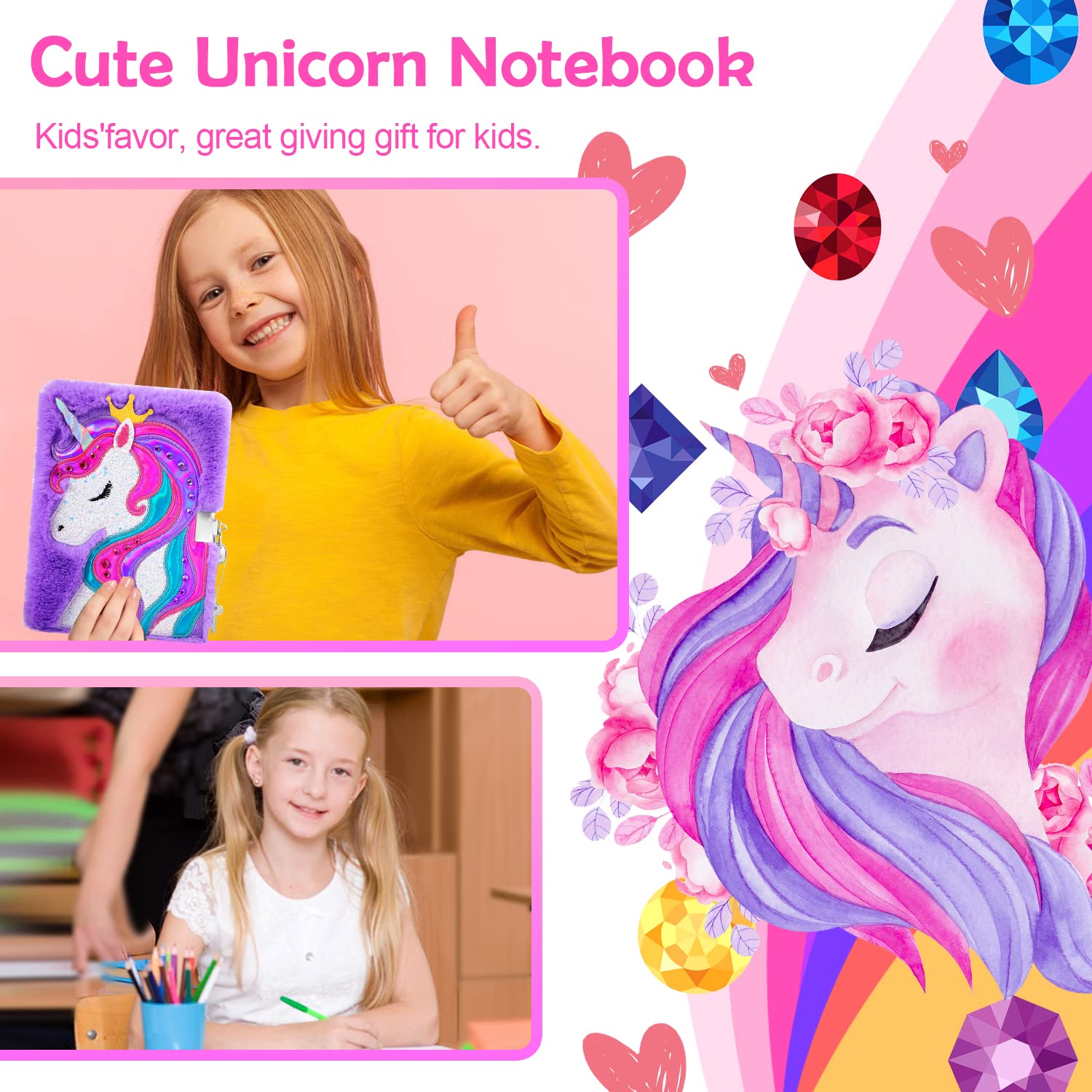 YOYTOO Unicorn Diary with Lock for Girls – Plush Secret Journal, 160 Pages, Ages 5-12