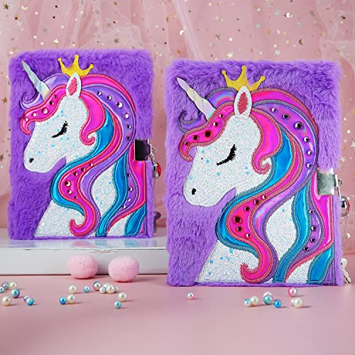 YOYTOO Unicorn Diary with Lock for Girls – Plush Secret Journal, 160 Pages, Ages 5-12
